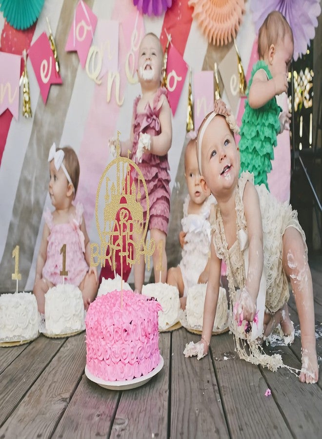 AHAORAY Castle Birthday Cake Topper - Gold Glitter Castle Theme Birthday Party Cake Decoration Supply - Princess Prince Happy Birthday Cake Topper Photo Prop - Image 5